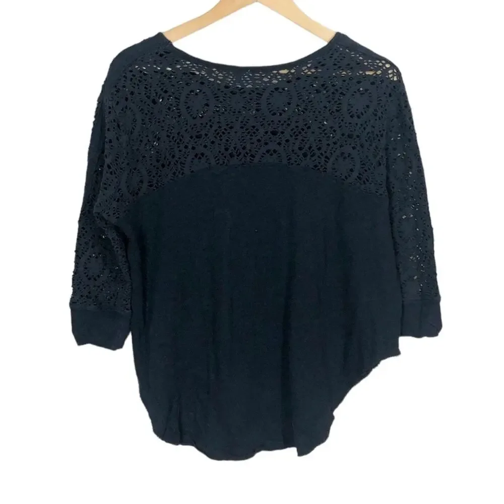 Free People Oversized Distressed Crochet Cropped Gold State T-shirt Size Small